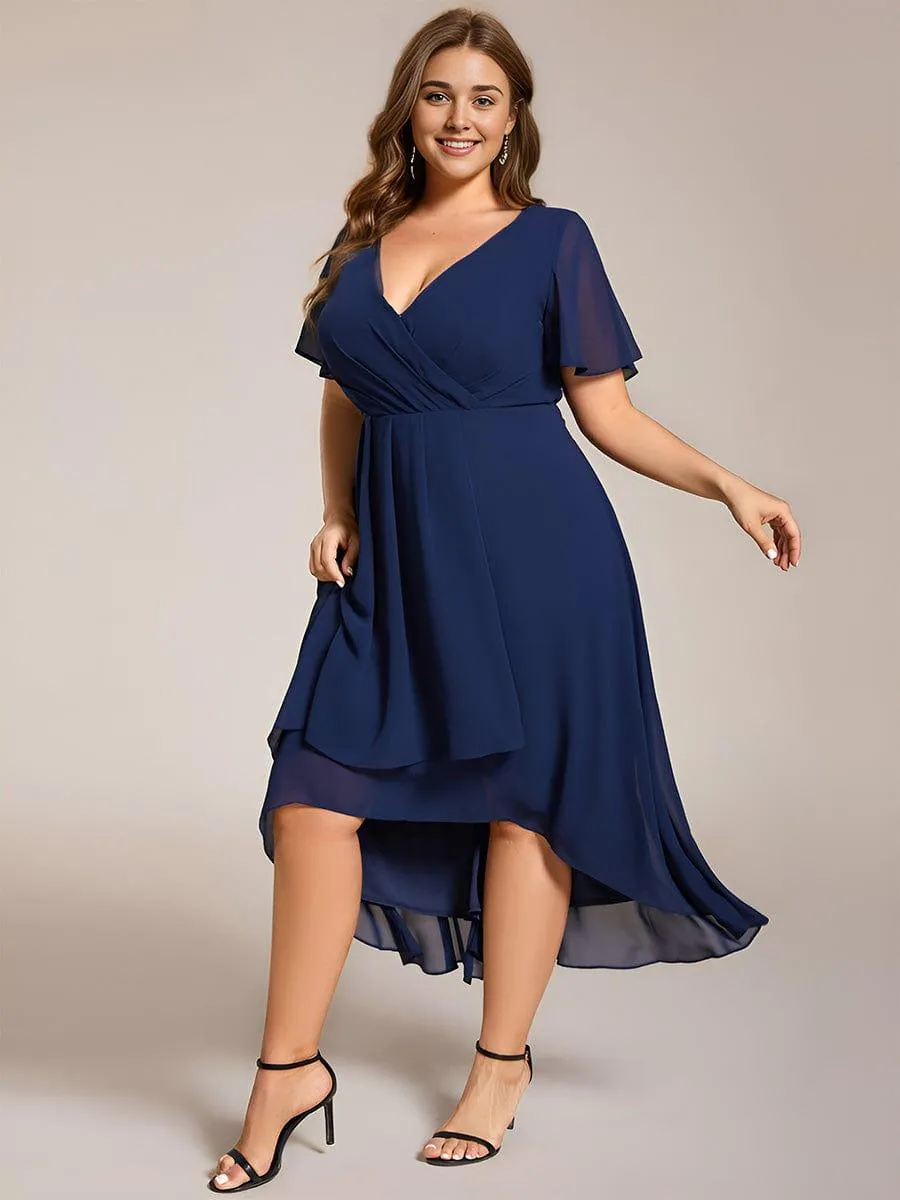 Lana | Pleated Chiffon Ruffles Sleeve Midi Evening Dress