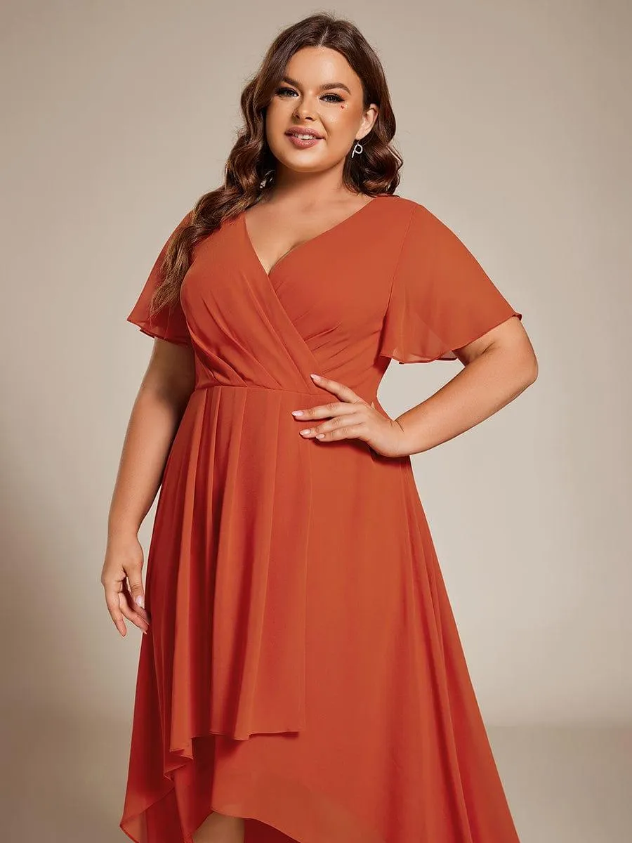 Lana | Pleated Chiffon Ruffles Sleeve Midi Evening Dress