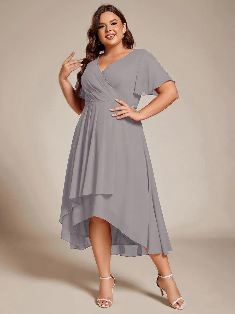 Lana | Pleated Chiffon Ruffles Sleeve Midi Evening Dress