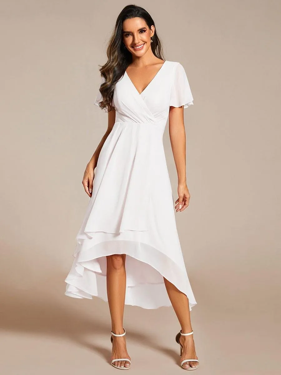 Lana | Pleated Chiffon Ruffles Sleeve Midi Evening Dress