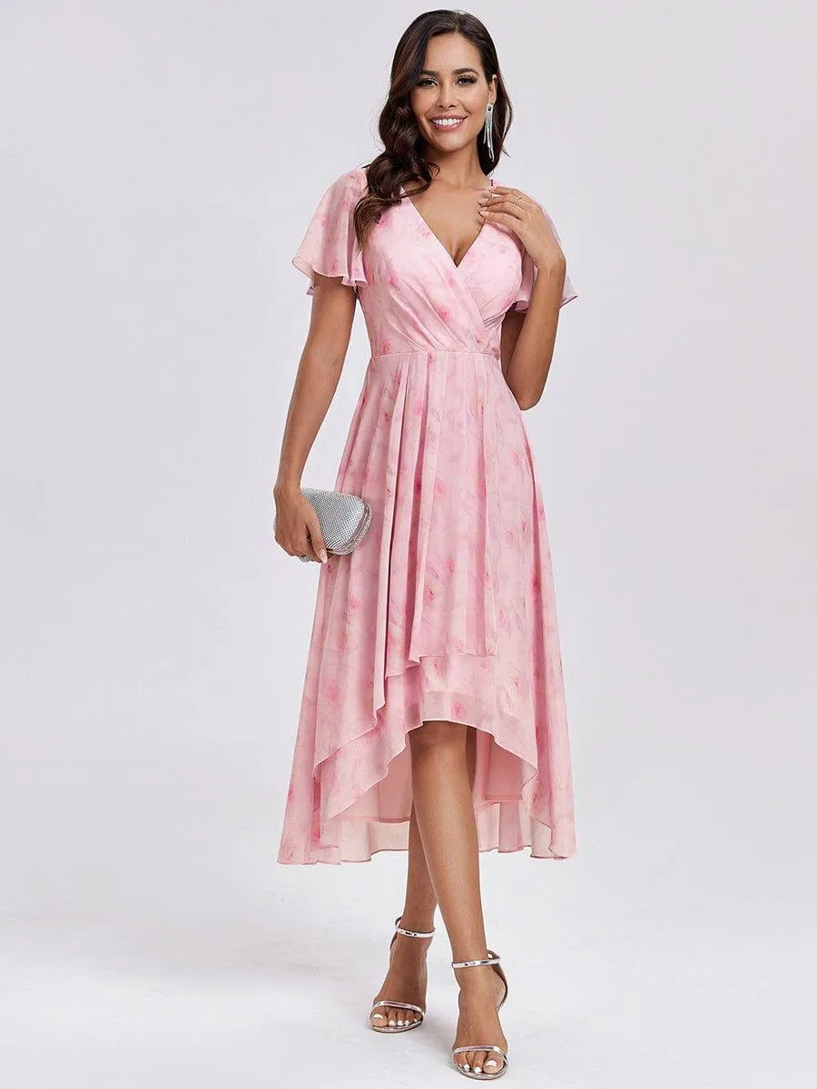 Lana | Pleated Chiffon Ruffles Sleeve Midi Evening Dress