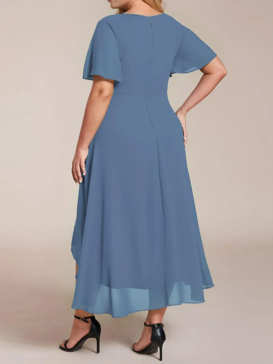 Lana | Pleated Chiffon Ruffles Sleeve Midi Evening Dress