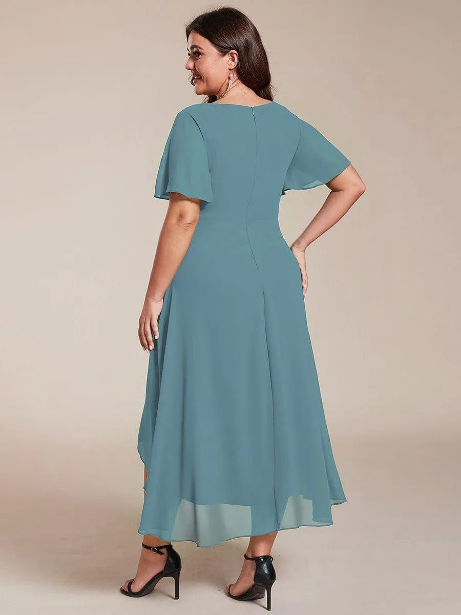 Lana | Pleated Chiffon Ruffles Sleeve Midi Evening Dress