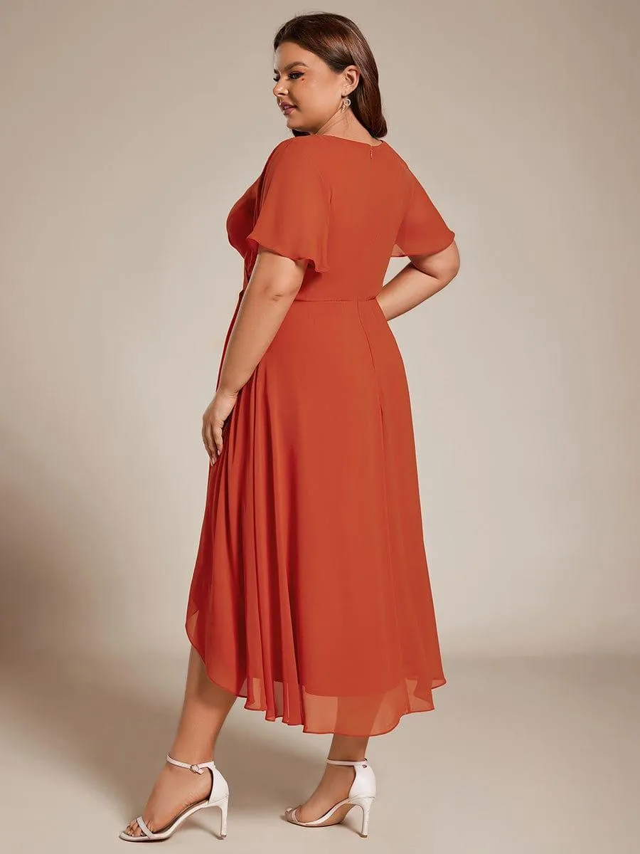 Lana | Pleated Chiffon Ruffles Sleeve Midi Evening Dress