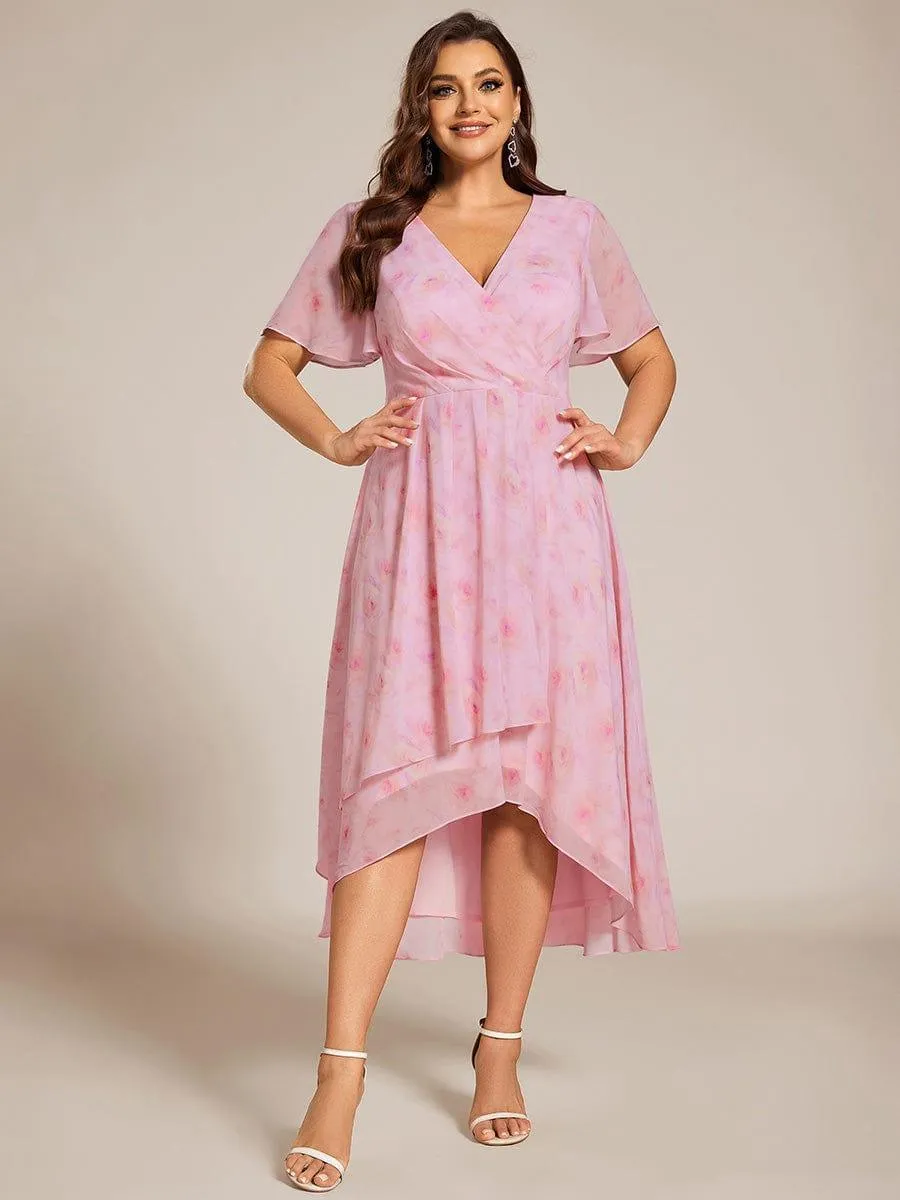 Lana | Pleated Chiffon Ruffles Sleeve Midi Evening Dress