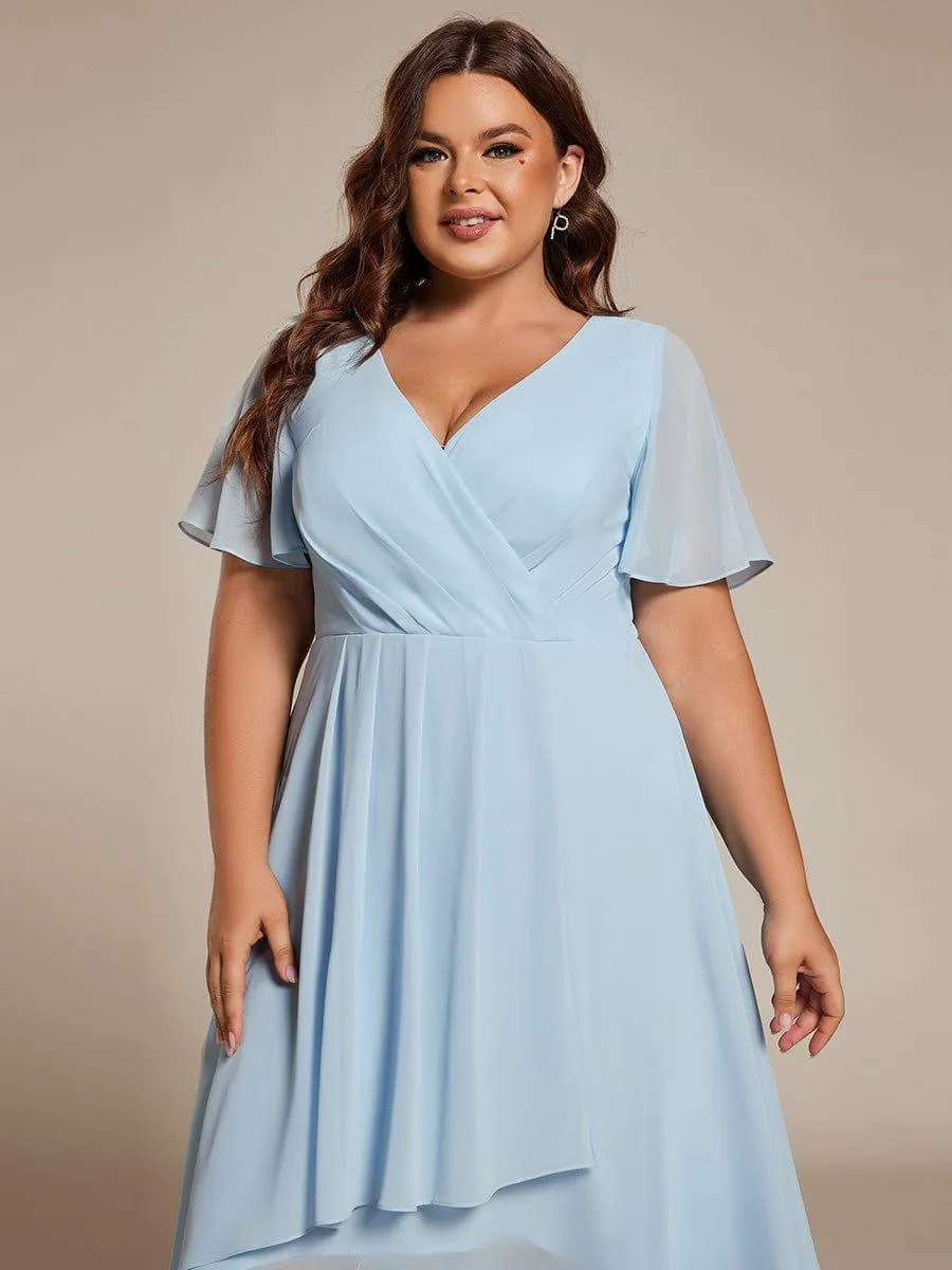 Lana | Pleated Chiffon Ruffles Sleeve Midi Evening Dress