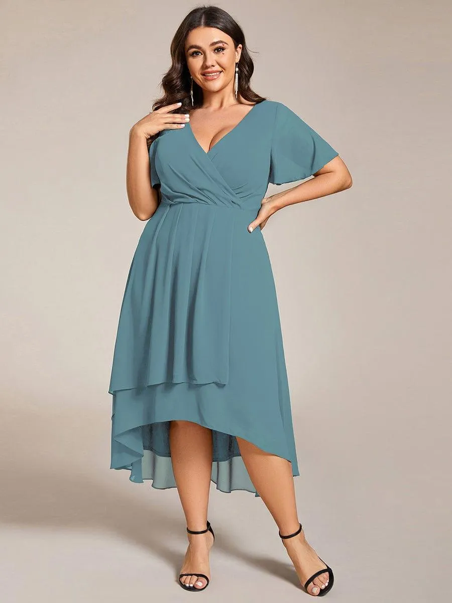 Lana | Pleated Chiffon Ruffles Sleeve Midi Evening Dress