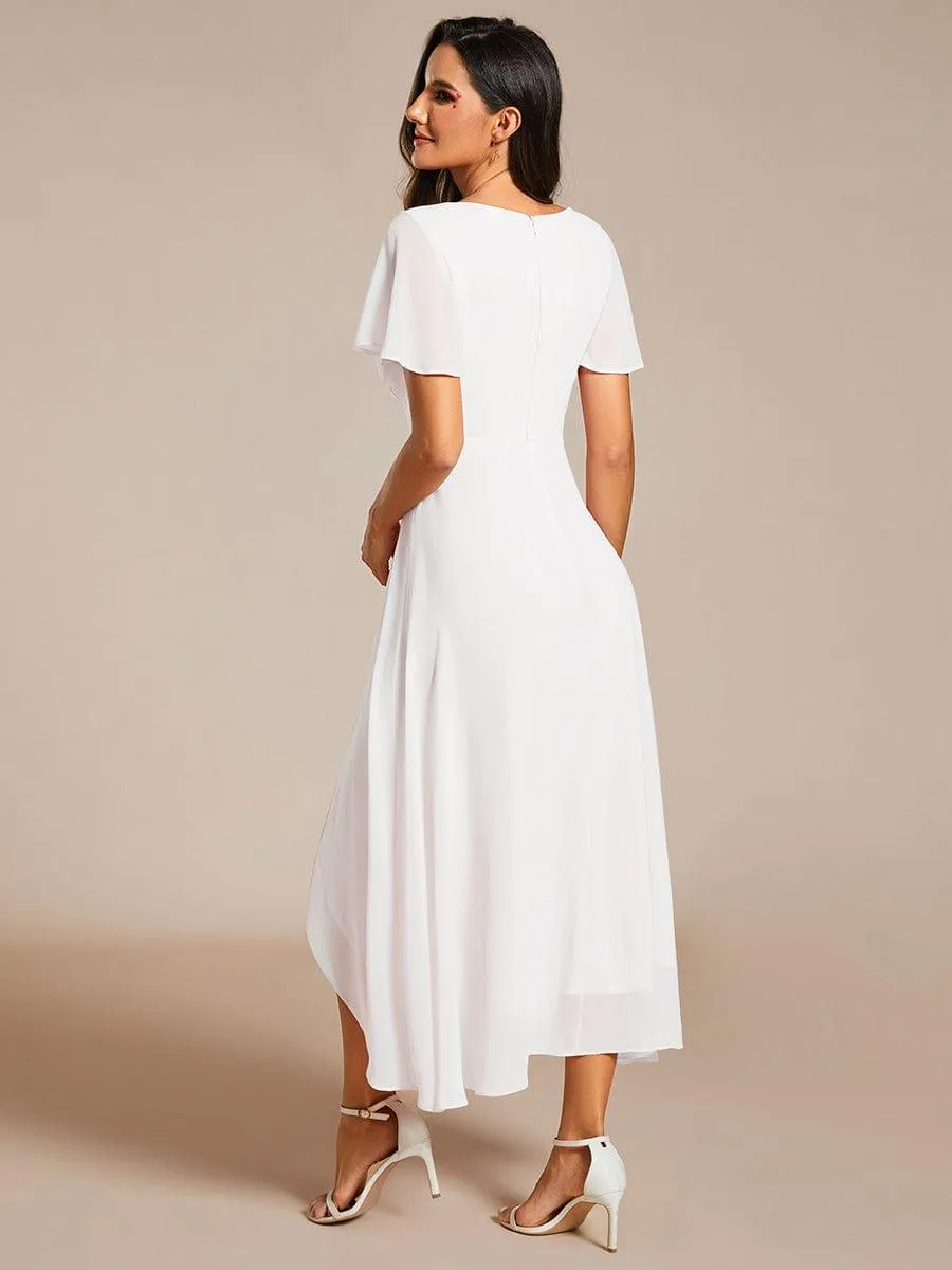 Lana | Pleated Chiffon Ruffles Sleeve Midi Evening Dress