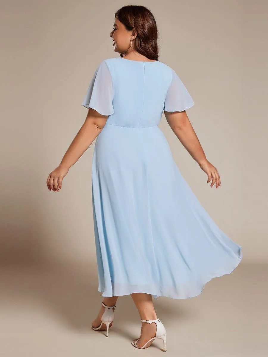 Lana | Pleated Chiffon Ruffles Sleeve Midi Evening Dress