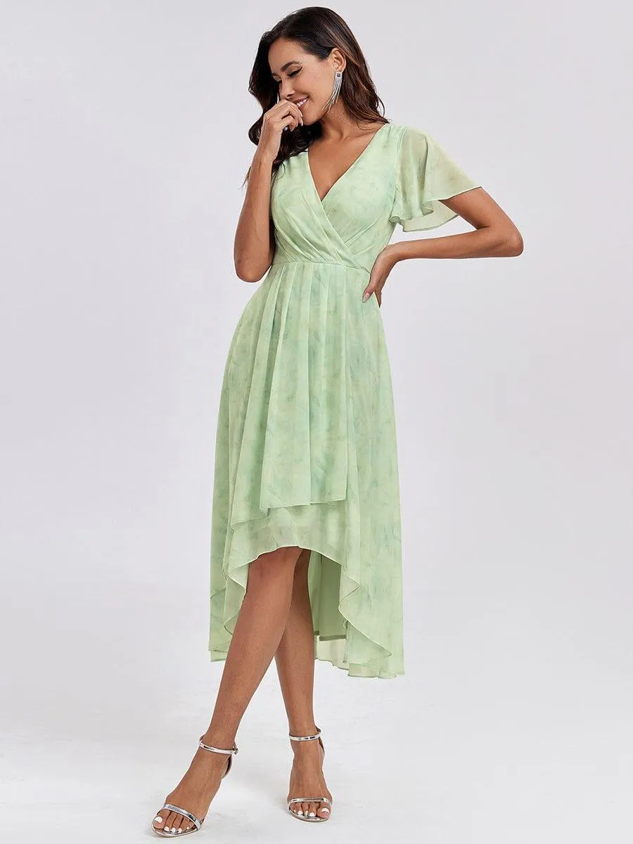 Lana | Pleated Chiffon Ruffles Sleeve Midi Evening Dress