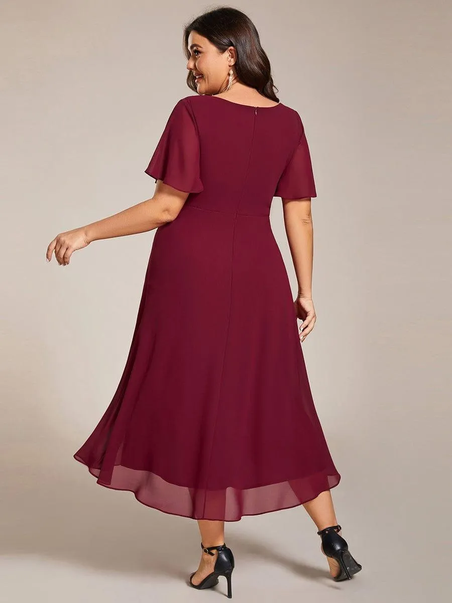 Lana | Pleated Chiffon Ruffles Sleeve Midi Evening Dress