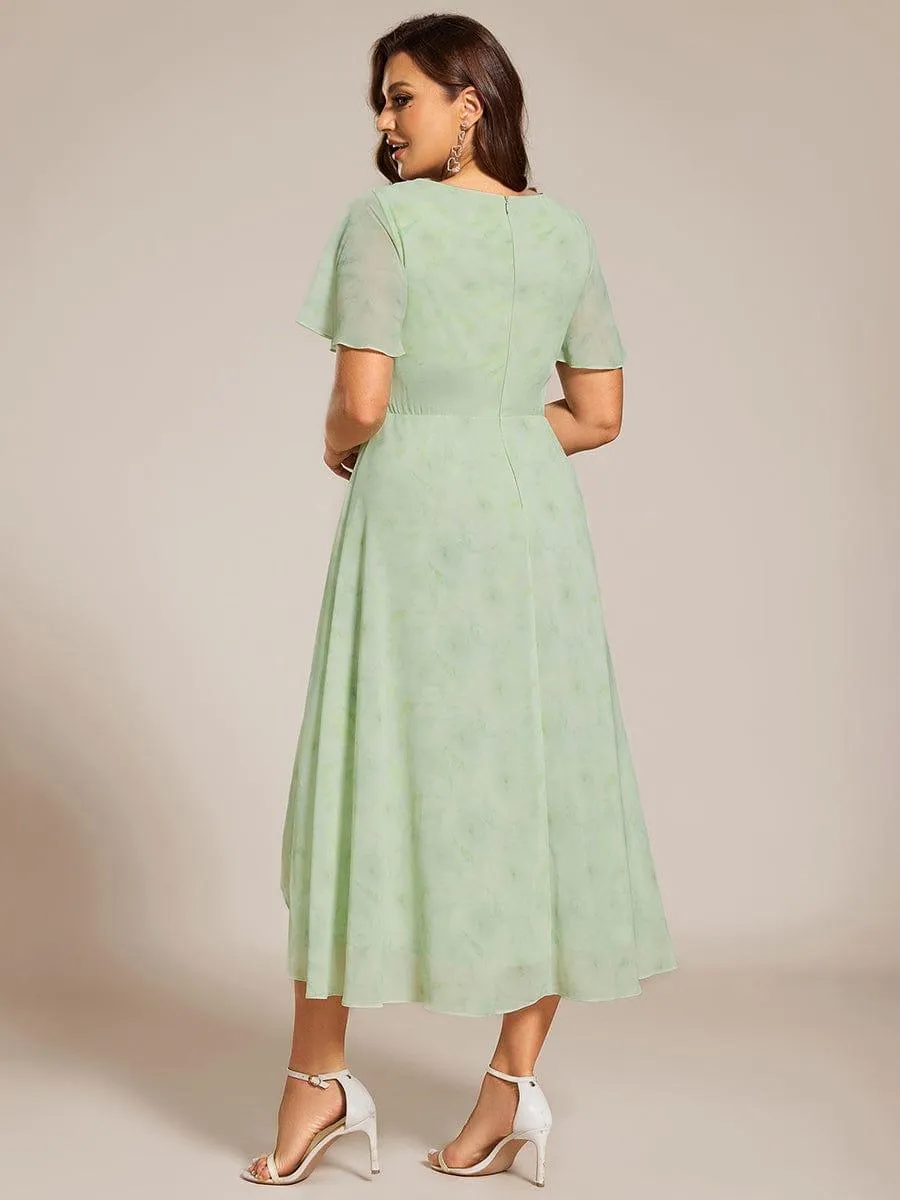 Lana | Pleated Chiffon Ruffles Sleeve Midi Evening Dress