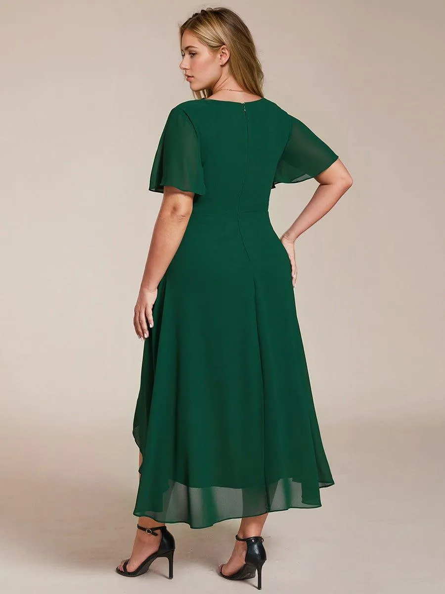 Lana | Pleated Chiffon Ruffles Sleeve Midi Evening Dress