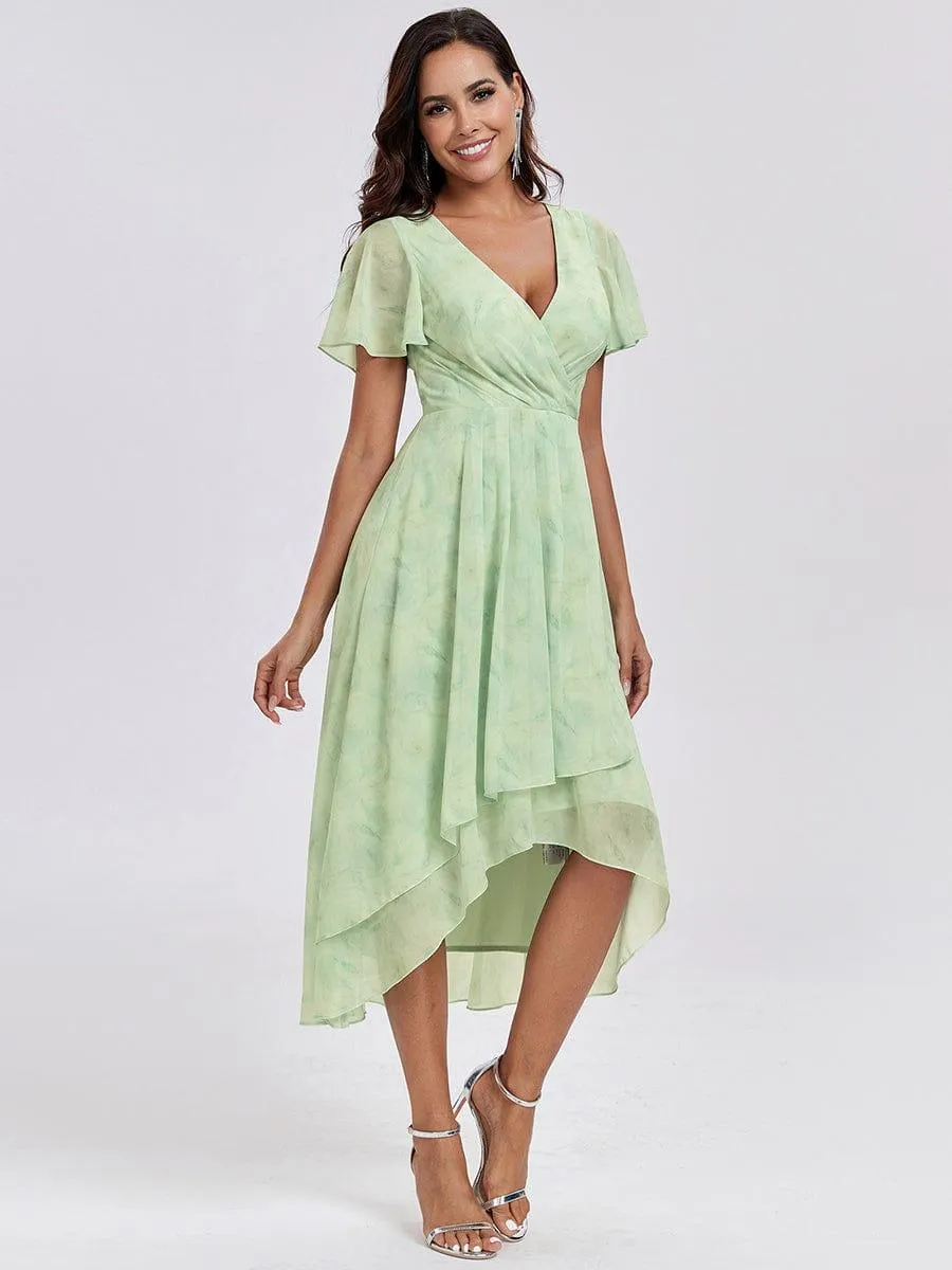 Lana | Pleated Chiffon Ruffles Sleeve Midi Evening Dress