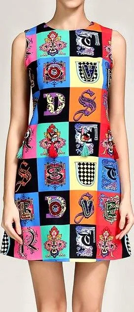 Letter-Printed Tassel Decorated Mini Dress