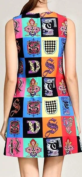 Letter-Printed Tassel Decorated Mini Dress