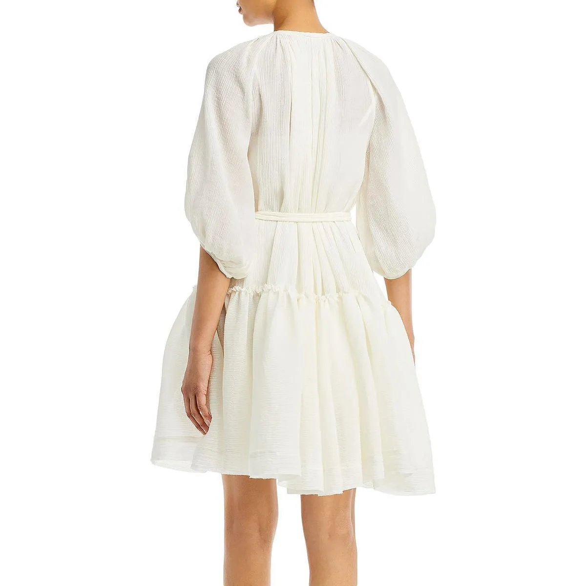 Long Sleeve Plisse Voile Wrap Dress