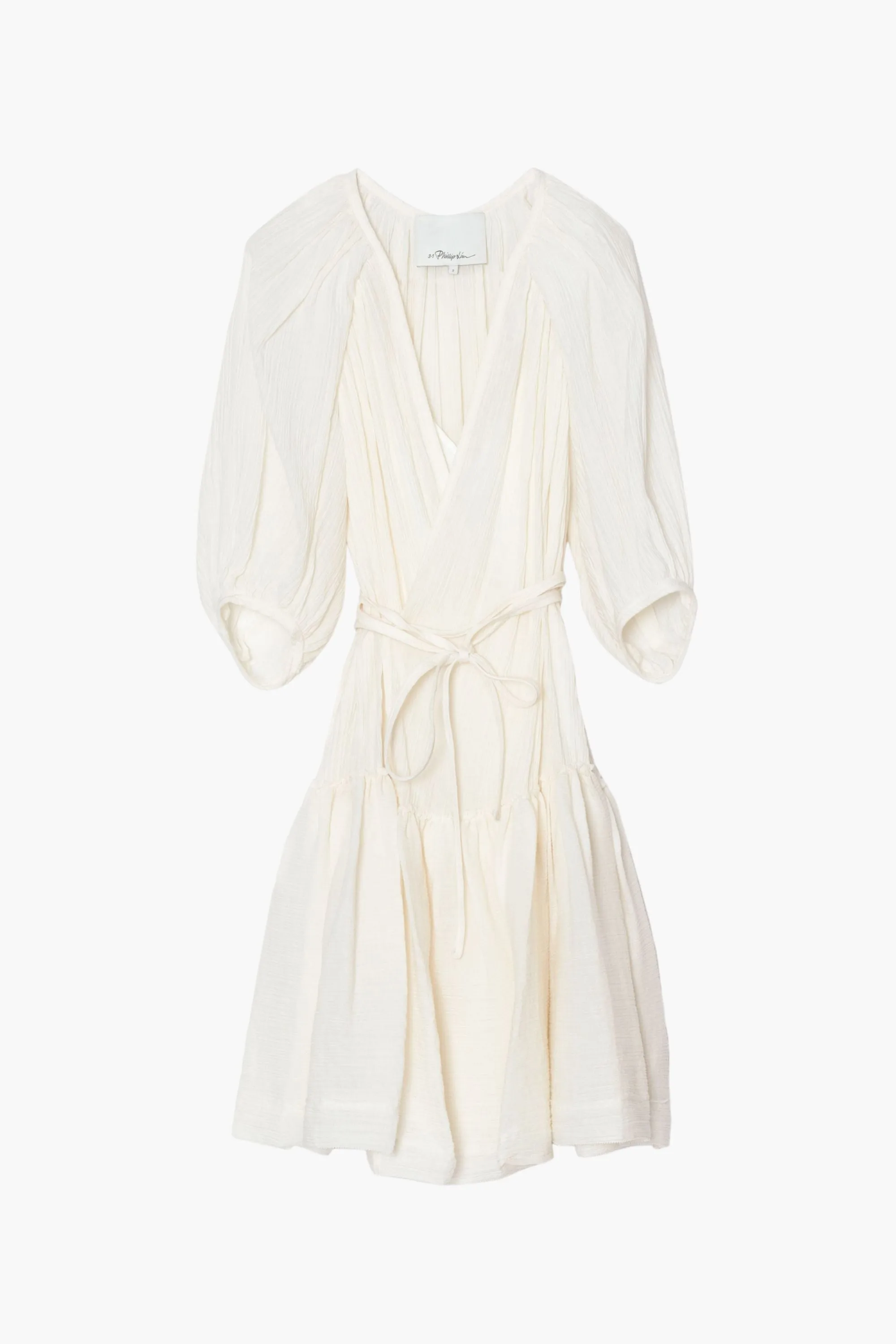 Long Sleeve Plisse Voile Wrap Dress