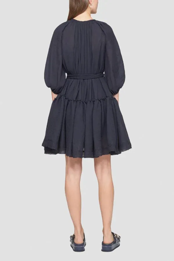 Long Sleeve Plisse Voile Wrap Dress