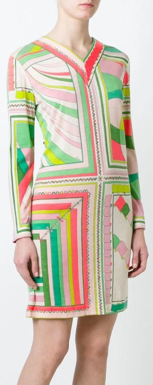Long-Sleeved Printed Vintage Dress