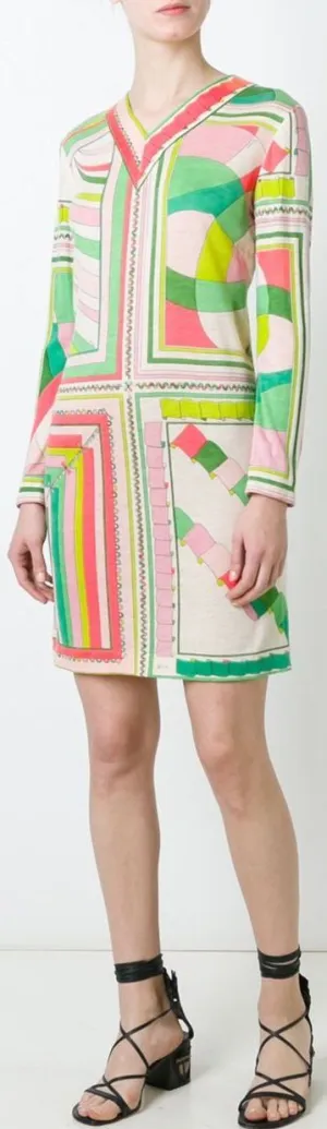 Long-Sleeved Printed Vintage Dress