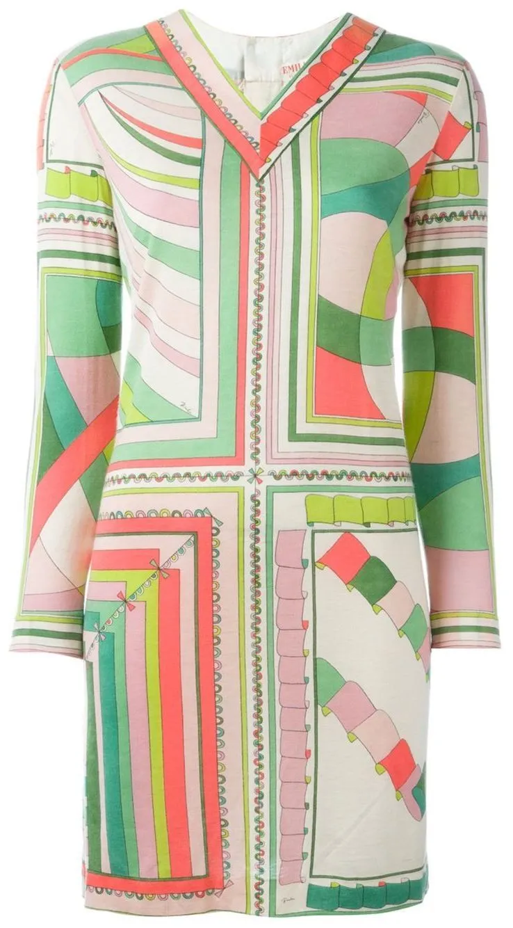 Long-Sleeved Printed Vintage Dress