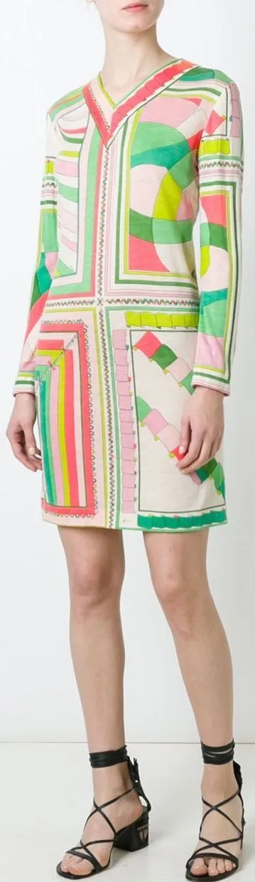 Long-Sleeved Printed Vintage Dress