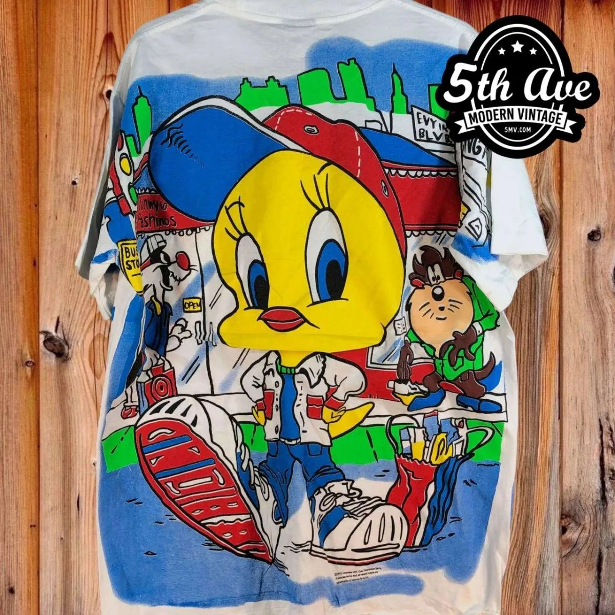Looney Tunes Squad: Tweety, Taz, and Sylvester on a Single Stitch White t shirt with Giant Tag