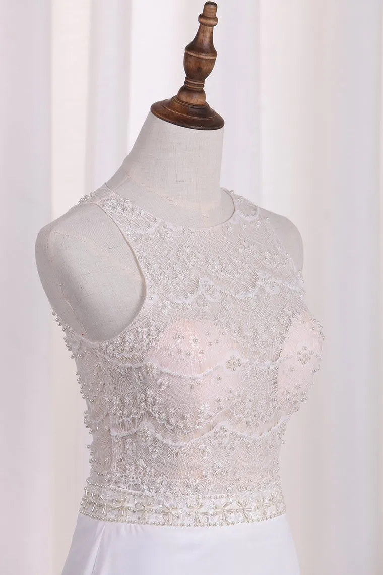 Luolandi A Line Scoop Chiffon & Lace Wedding Dresses With Slit Beautiful