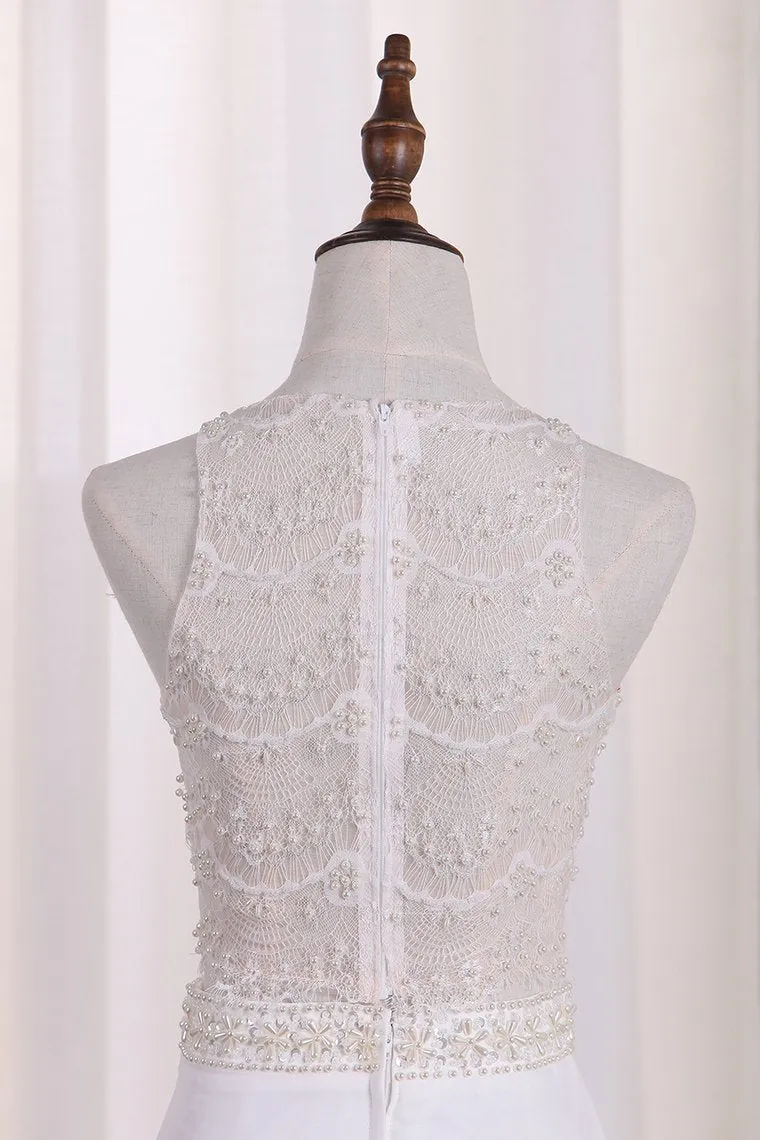 Luolandi A Line Scoop Chiffon & Lace Wedding Dresses With Slit Beautiful