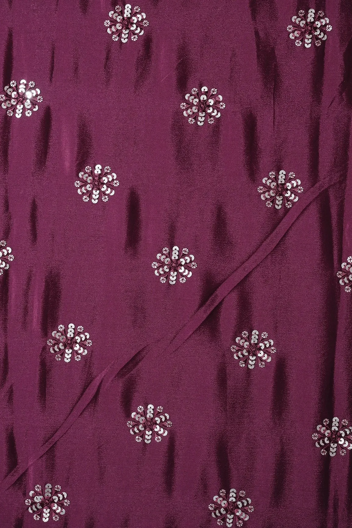 Maroon Thread With Gold Sequins Floral Butta Embroidery Work On Maroon Chinnon Chiffon Fabric