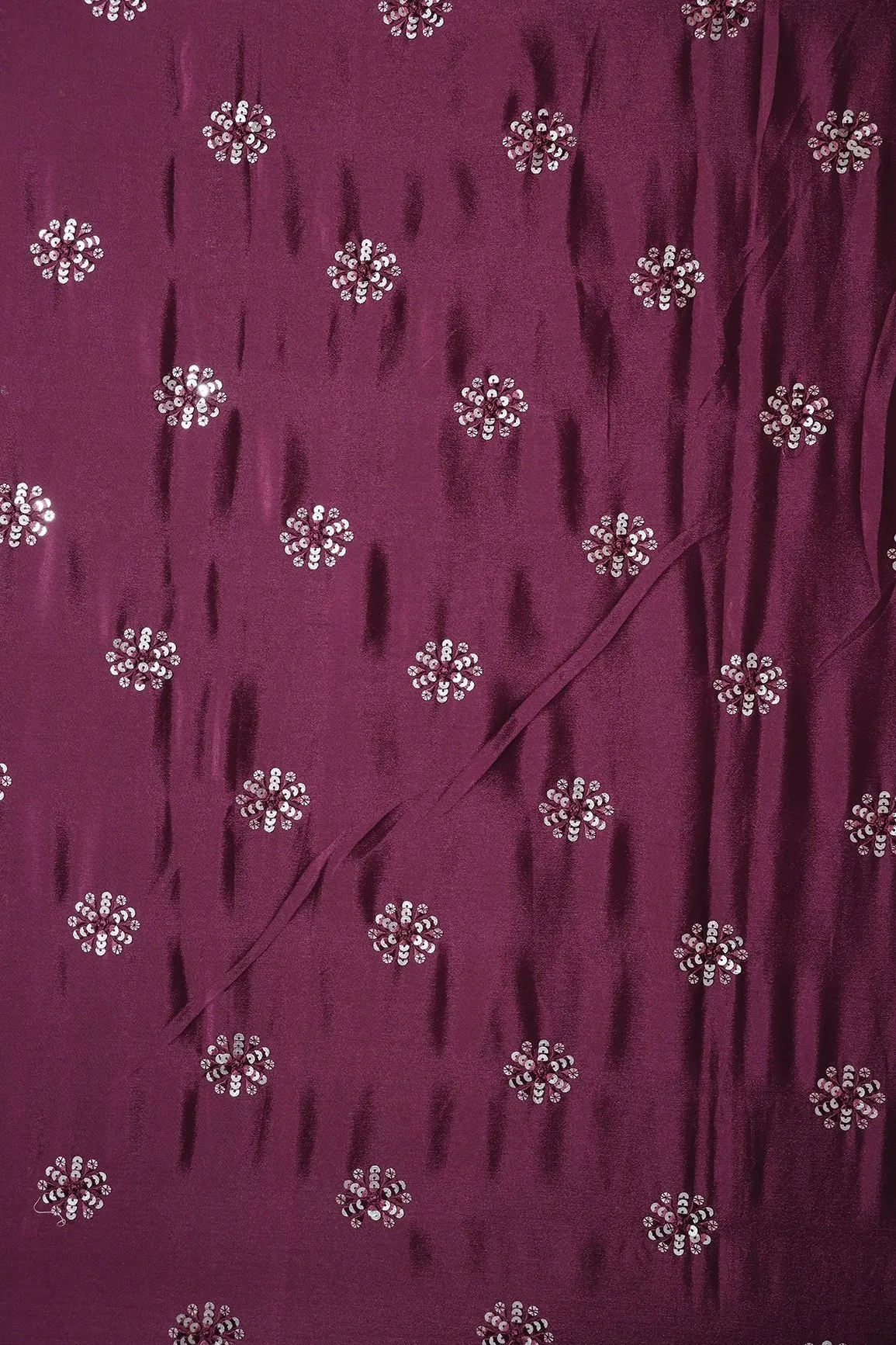 Maroon Thread With Gold Sequins Floral Butta Embroidery Work On Maroon Chinnon Chiffon Fabric