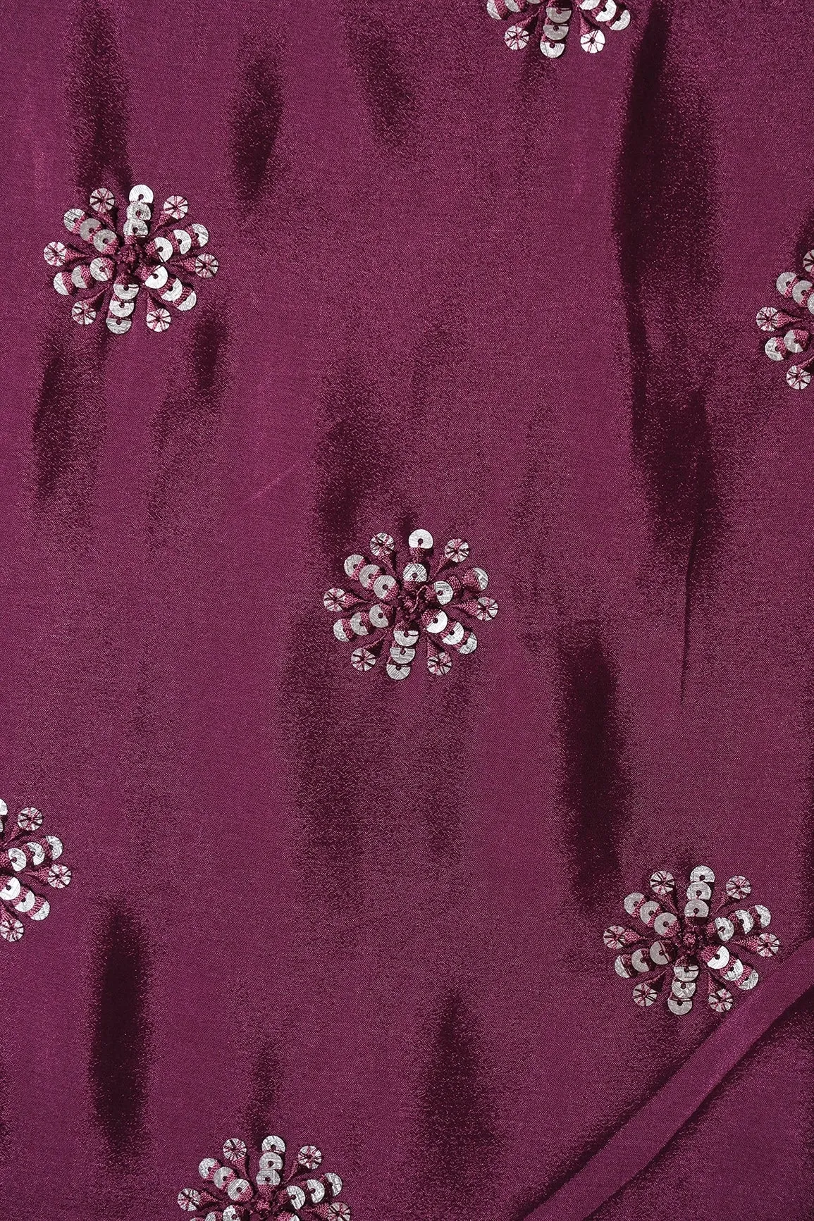 Maroon Thread With Gold Sequins Floral Butta Embroidery Work On Maroon Chinnon Chiffon Fabric
