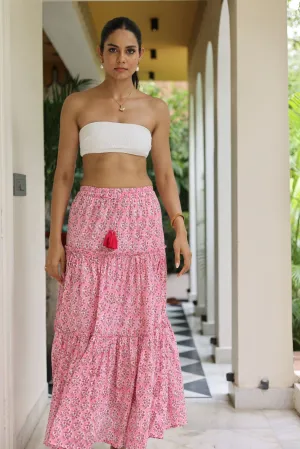 Maya maxi-tiered skirt in rani pink