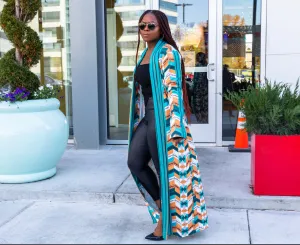Multi Color Belted Longline Queen Kimono