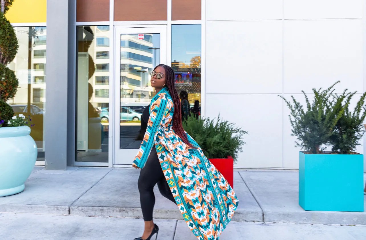 Multi Color Belted Longline Queen Kimono