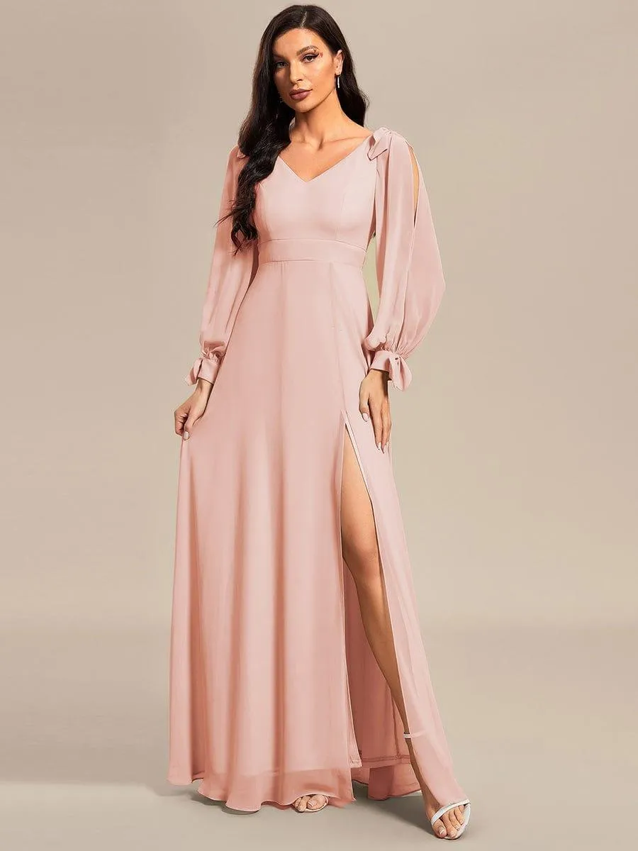 Open Lantern Sleeve A-Line Mother of the Bride Dress