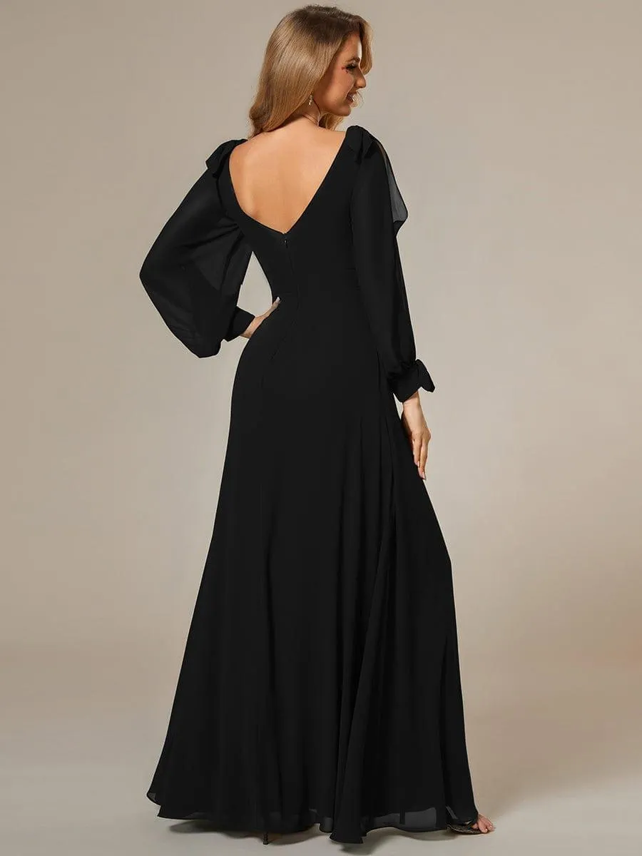 Open Lantern Sleeve A-Line Mother of the Bride Dress