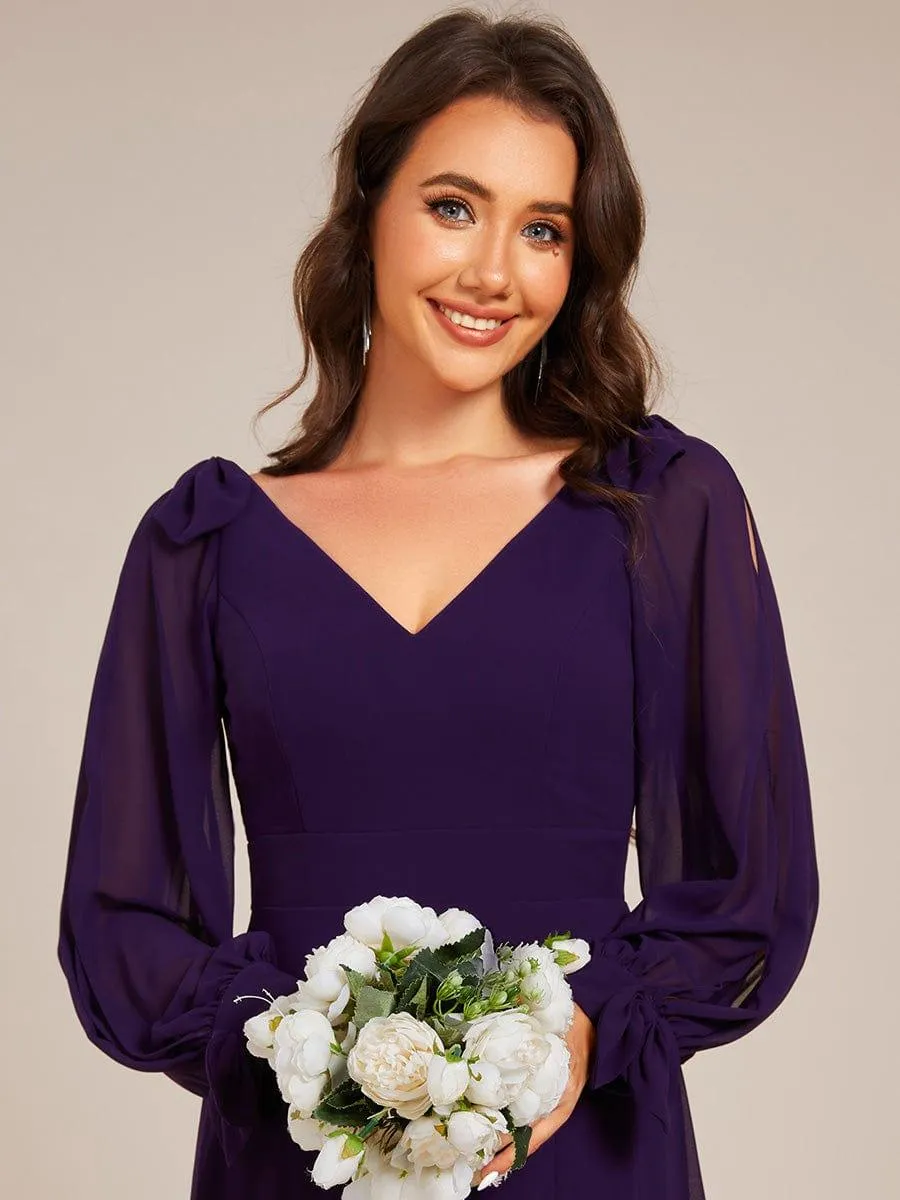 Open Lantern Sleeve A-Line Mother of the Bride Dress