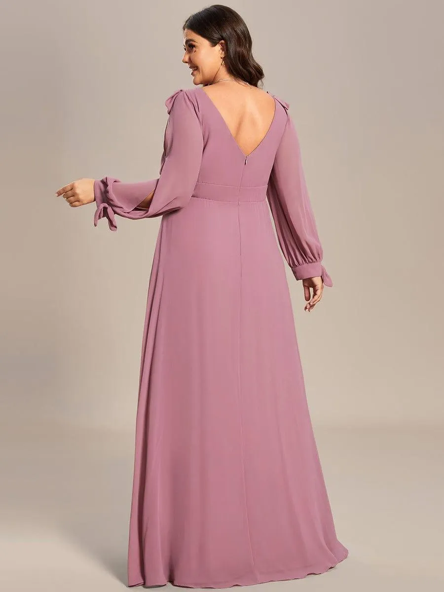 Open Lantern Sleeve A-Line Mother of the Bride Dress