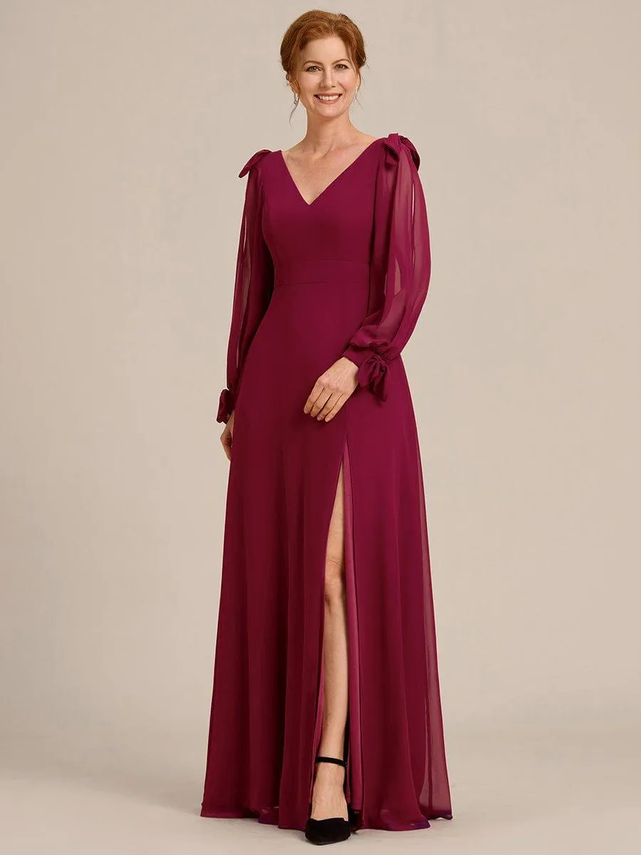 Open Lantern Sleeve A-Line Mother of the Bride Dress
