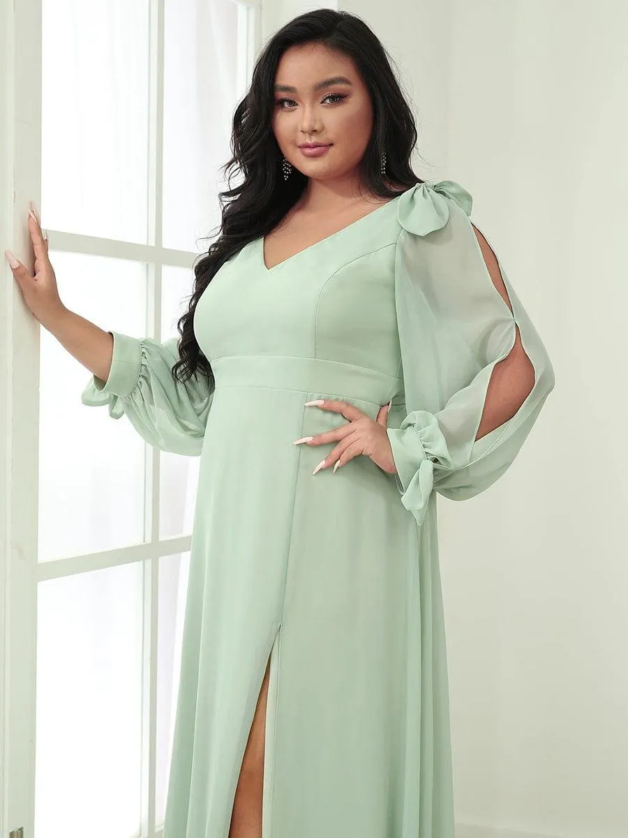 Open Lantern Sleeve A-Line Mother of the Bride Dress
