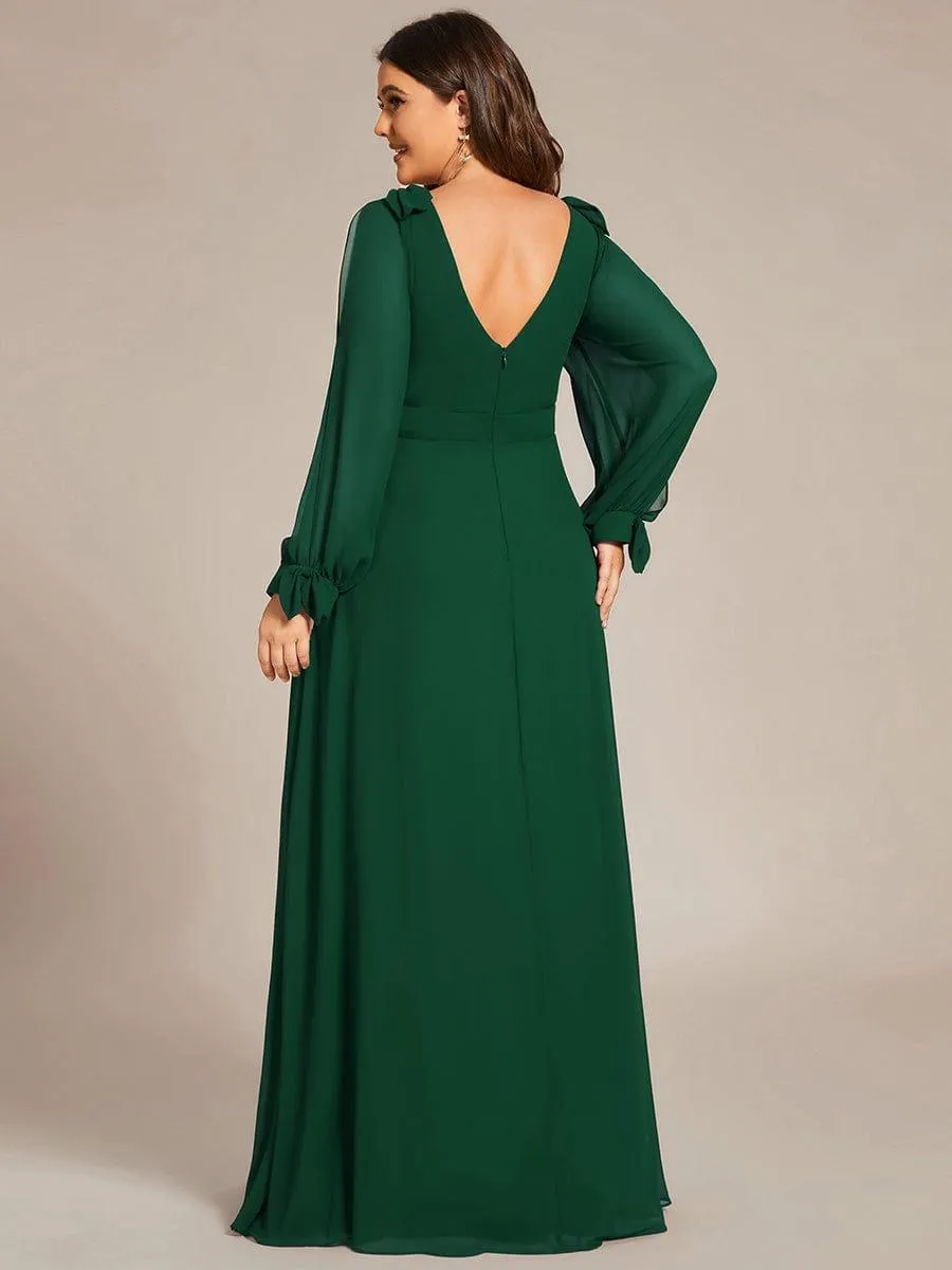 Open Lantern Sleeve A-Line Mother of the Bride Dress