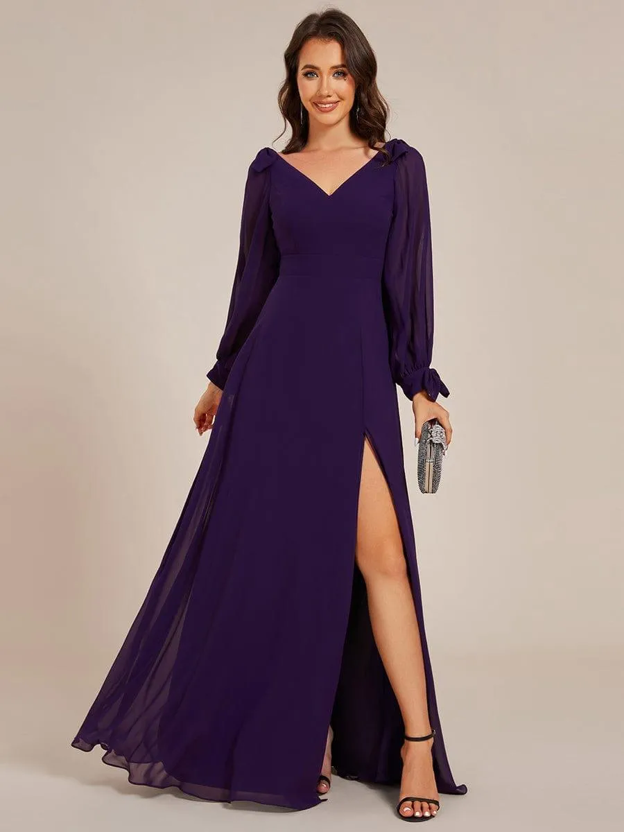 Open Lantern Sleeve A-Line Mother of the Bride Dress