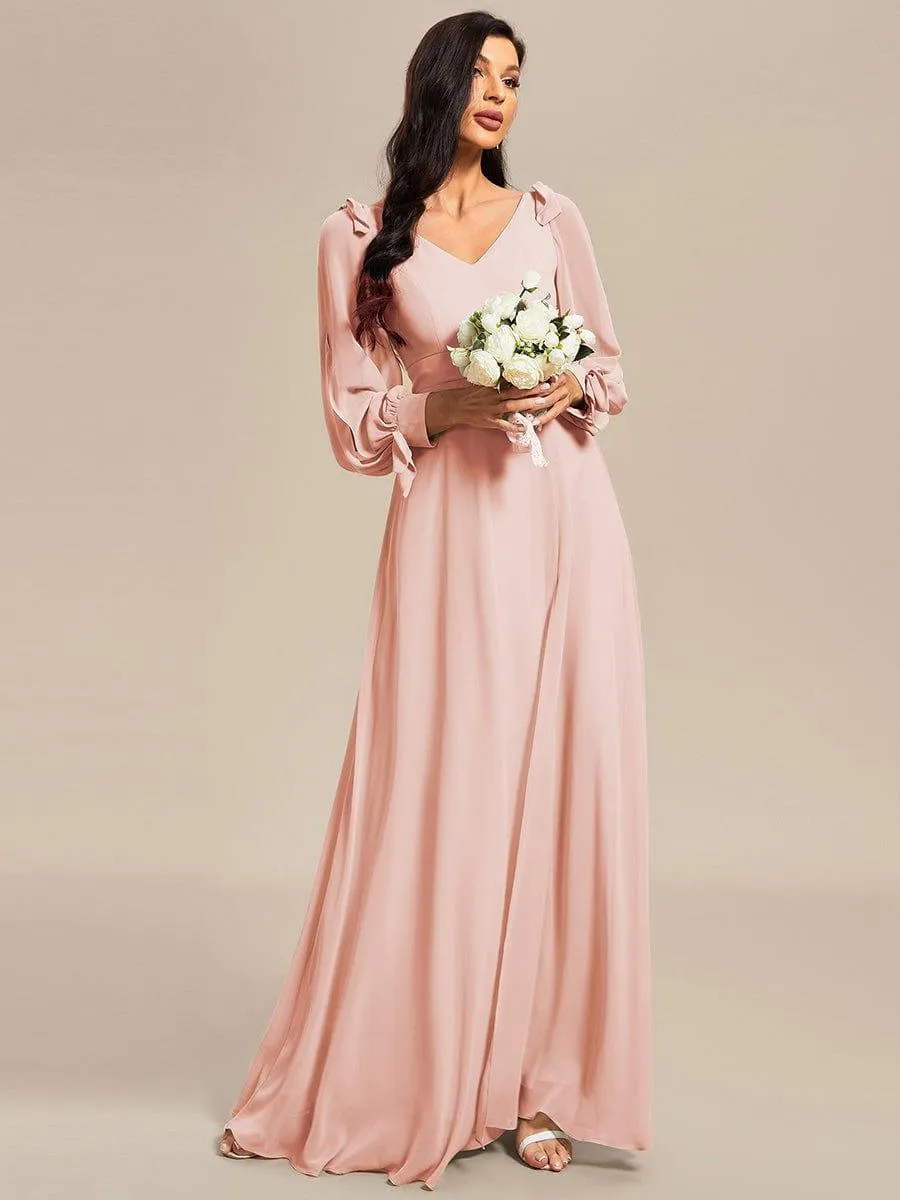 Open Lantern Sleeve A-Line Mother of the Bride Dress