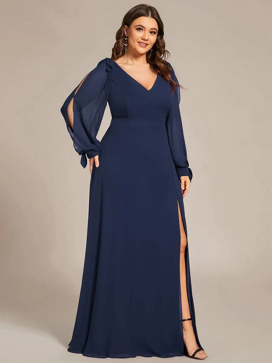 Open Lantern Sleeve A-Line Mother of the Bride Dress