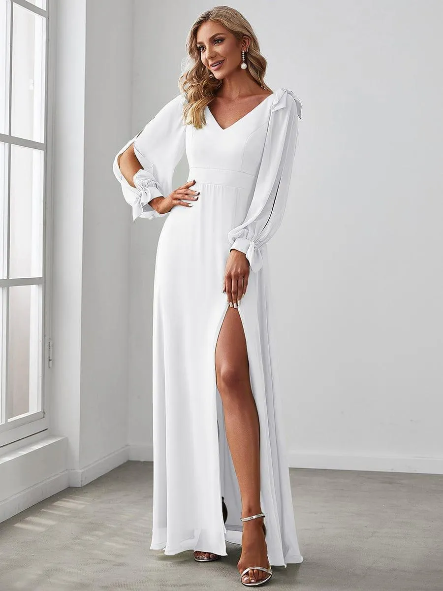 Open Lantern Sleeve A-Line Mother of the Bride Dress