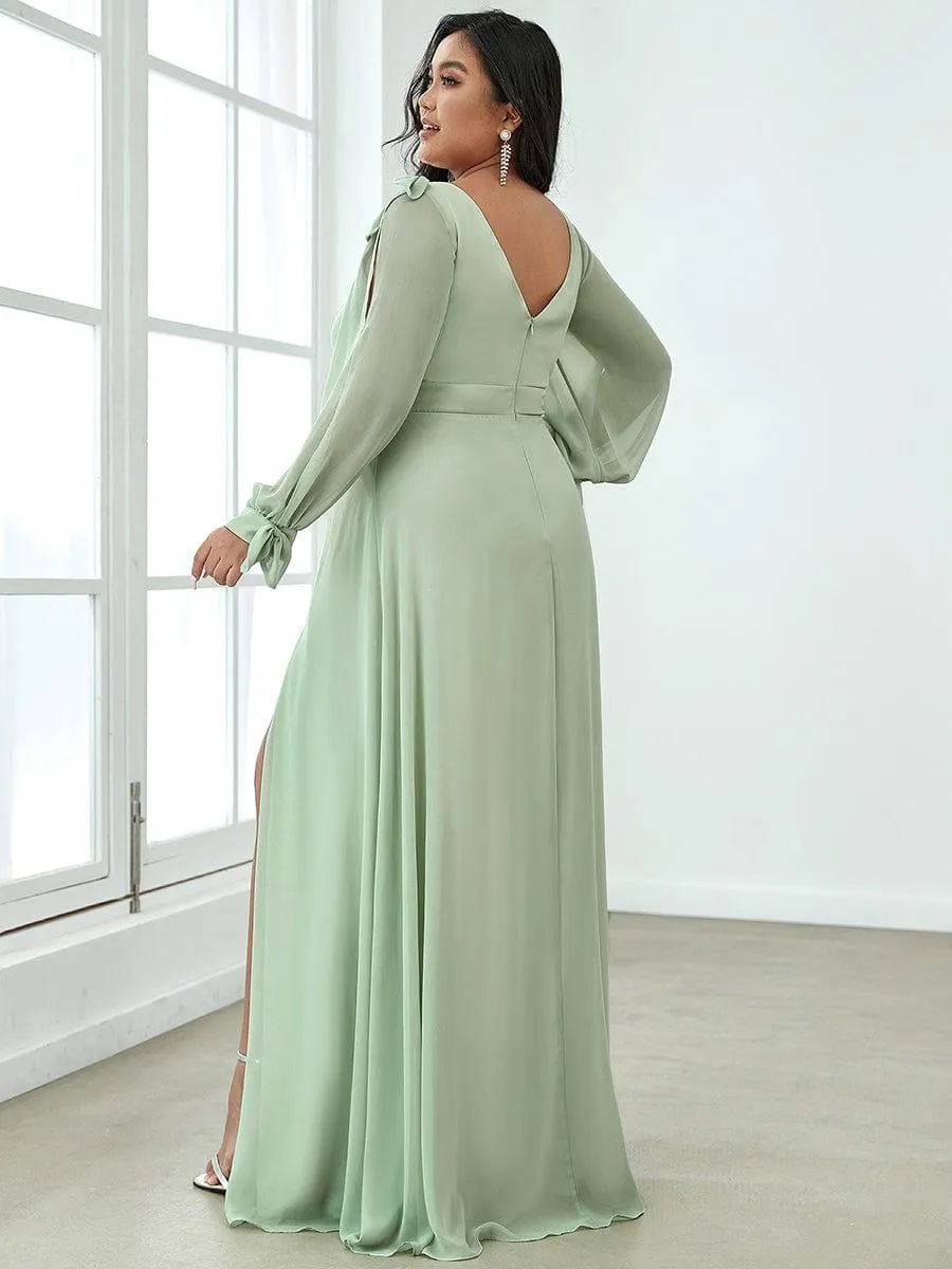 Open Lantern Sleeve A-Line Mother of the Bride Dress