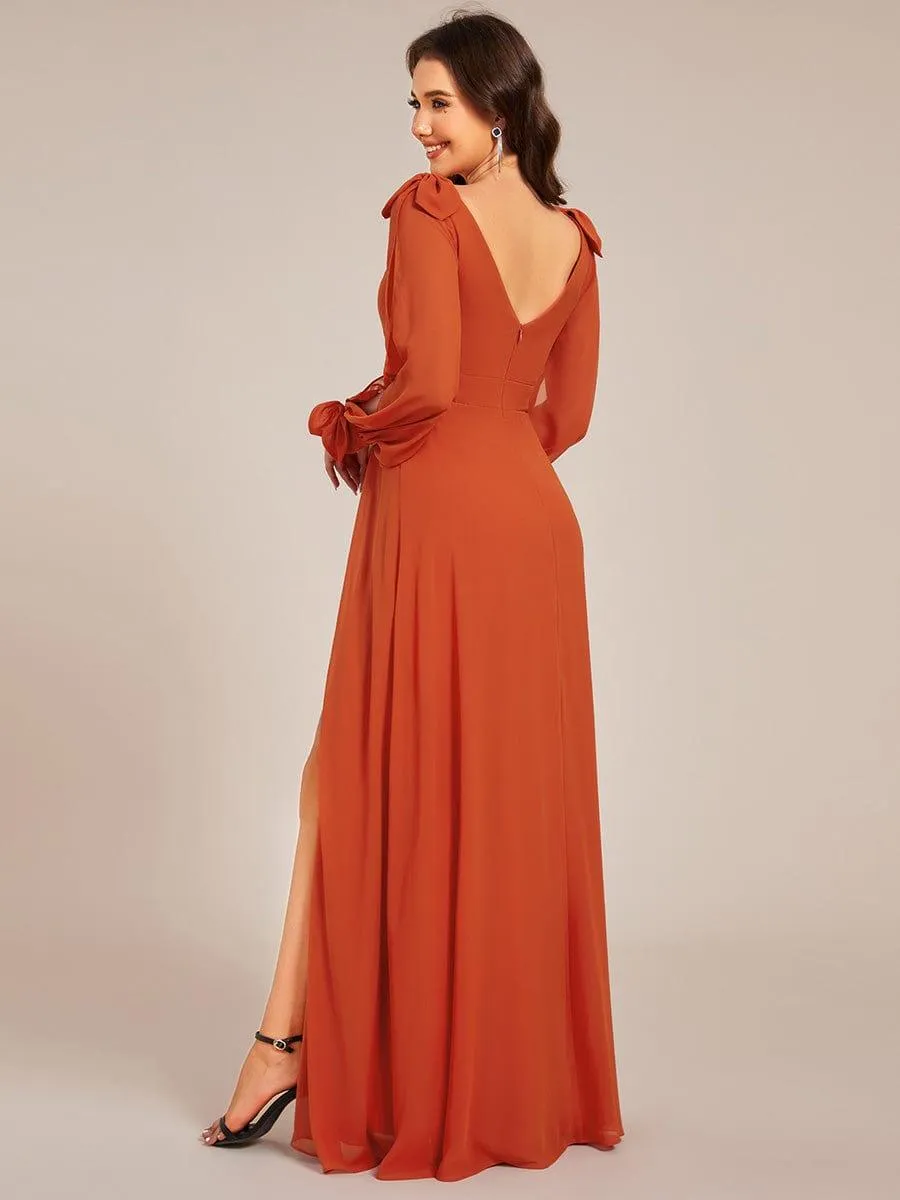 Open Lantern Sleeve A-Line Mother of the Bride Dress
