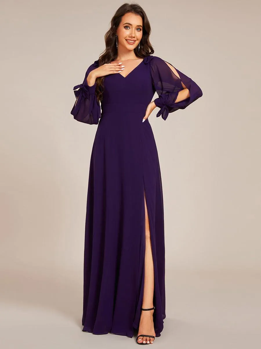 Open Lantern Sleeve A-Line Mother of the Bride Dress